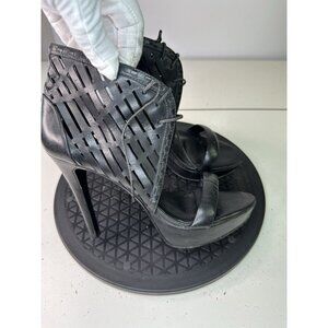 Pour La Victoire Black Leather Open Toe Sandals Sz 8